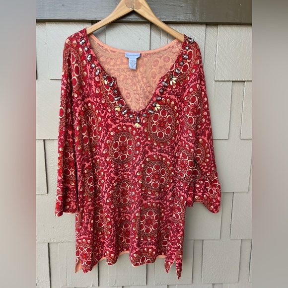Soft Surroundings Bohemian Tunic Top Plus Sized Resortwear Spring Festival Sz 3X - Picture 1 of 7